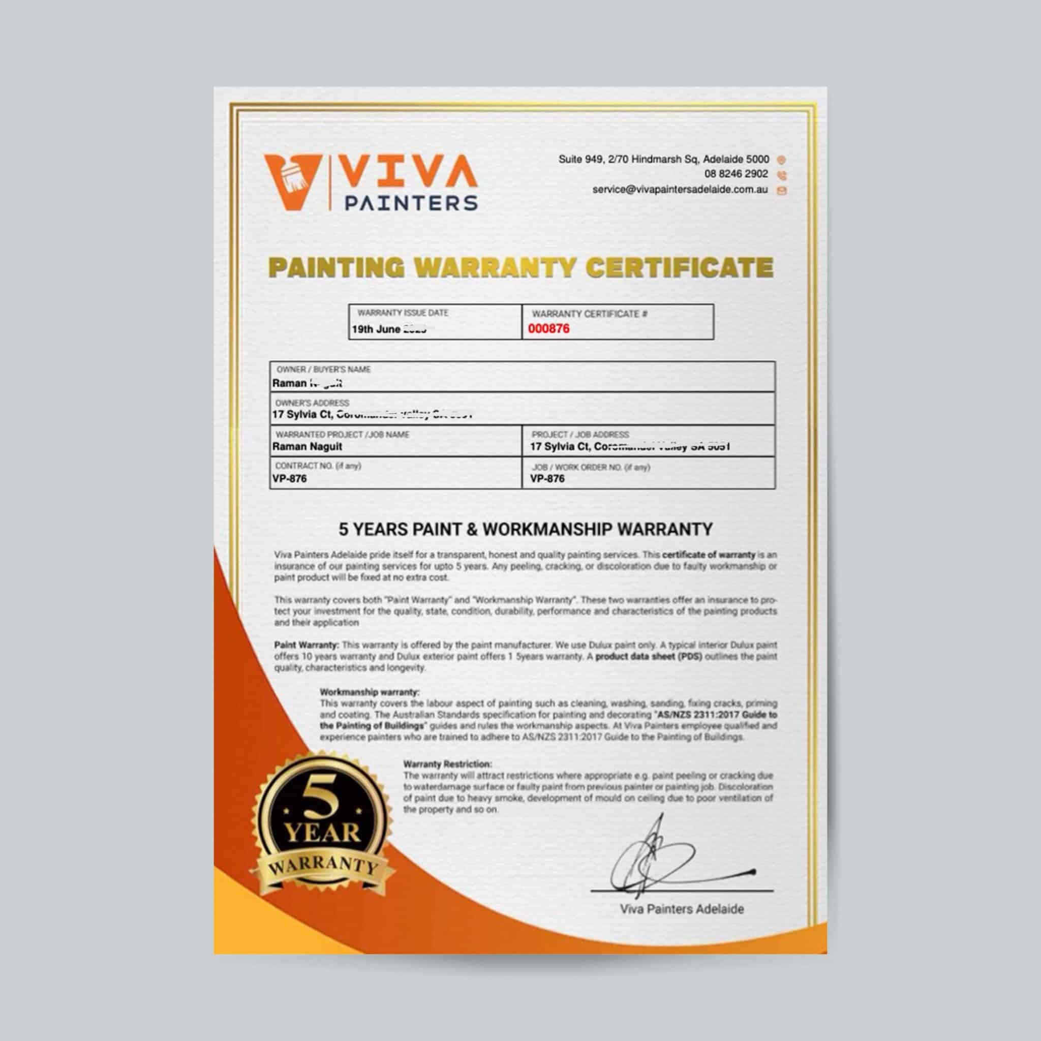 Painting Warranty | Viva Painters Adelaide