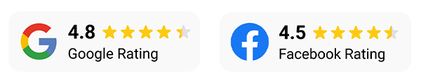 Google 4.8 star ratings and Facebook 4.5 star ratings